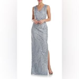 Rosalynn Embroidered Floral V-Neck Column Gown 16